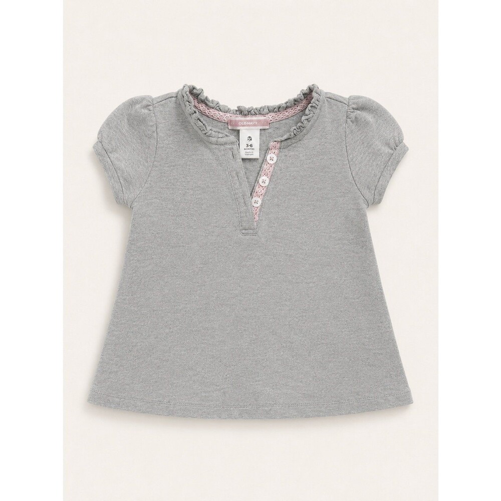 Old Navy Baby Girl Gray Tunic Top Dress w/ Pink Lace Trim Size 3-6 Months